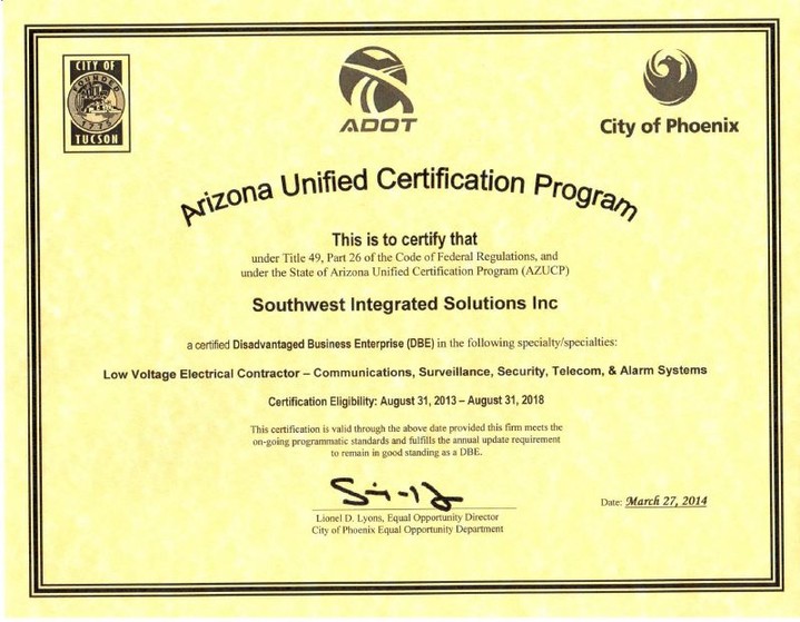 fire alarm phoenix az disadvantage business enterprise certification