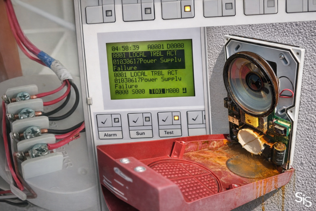 Fire alarm system panel being serviced by a technician for Low Voltage Service Calls and Repairs in Arizona